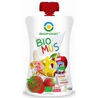 MUS TRUSKAWKA - BANAN - JABŁKO BEZGLUTENOWY BIO 90 g - BIOFOOD