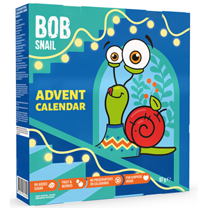 KALENDARZ ADWENTOWY - PRZEKĄSKI I GALARETKI OWOCOWE Z ZABAWKAMI BEZ DODATKU CUKRÓW BEZGLUTENOWE 97 g - BOB SNAIL (PRODUKT SEZONOWY)