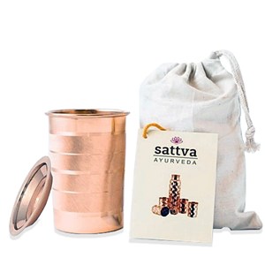 KUBEK MIEDZIANY STRIPED Z POKRYWKĄ 350 ml - SATTVA (AYURVEDA)