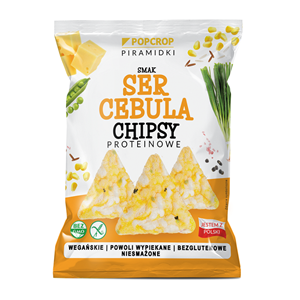 CHRUPKI PIRAMIDKI PROTEINOWE O SMAKU SERA I CEBULI WEGAŃSKIE BEZGLUTENOWE 60 g - POPCROP
