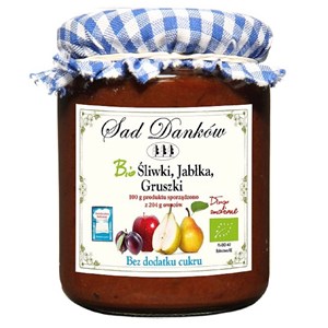 ŚLIWKA - JABŁKO - GRUSZKA BEZ DODATKU CUKRÓW BIO 270 g - SAD DANKÓW