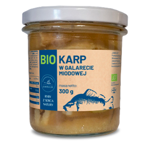 KARP W GALARECIE MIODOWEJ BIO 300 g (SŁOIK) - GOSPODARSTWO RYBACKIE ZAWÓLCZE (NA ZAMÓWIENIE)