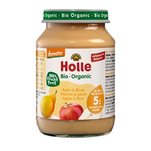 JABŁKO - GRUSZKA BEZ DODATKU CUKRÓW BEZGLUTENOWE OD 5 MIESIĄCA DEMETER BIO 190 g (SŁOIK) - HOLLE