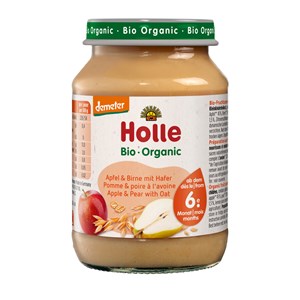 JABŁKO - GRUSZKA Z OWSEM BEZ DODATKU CUKRÓW OD 6 MIESIĄCA DEMETER BIO 190 g (SŁOIK) - HOLLE