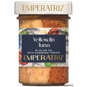 TUŃCZYK ŻÓŁTOPŁETWY FILETY MSC W OLIWIE Z OLIWEK Z SUSZONYMI POMIDORAMI 180 g (120 g) (SŁOIK) - EMPERATRIZ